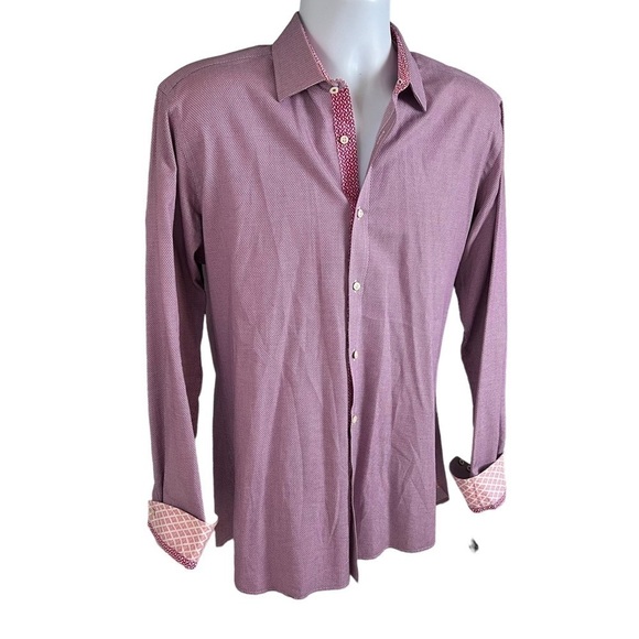 Ted Baker Mens Button Down Dress Shirt Pink Purple Contrast Cuffs Size 16 - Picture 2 of 10